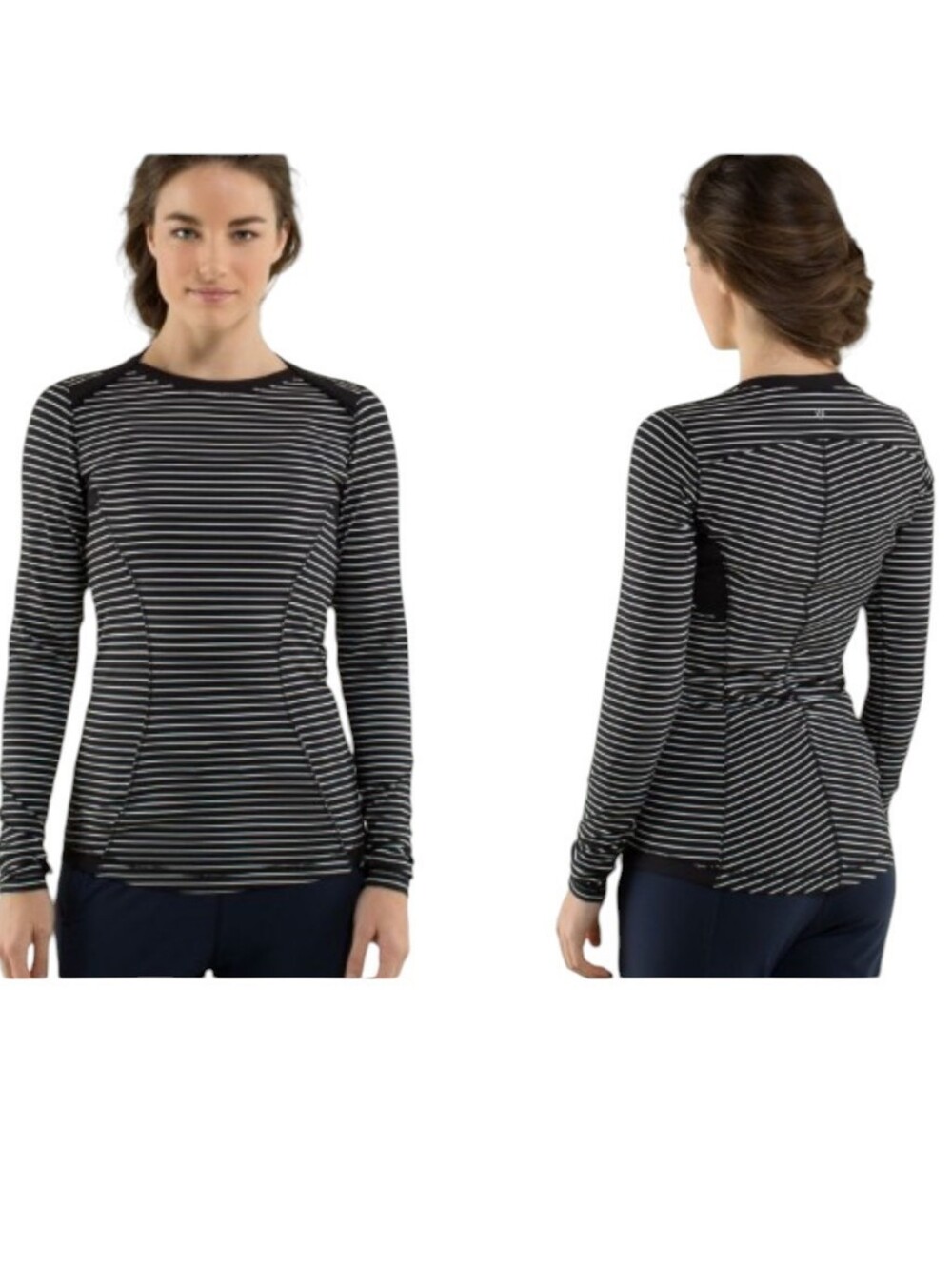 Lululemon Base Runner Long Sleeve Parallel Stripe Black White Size 6